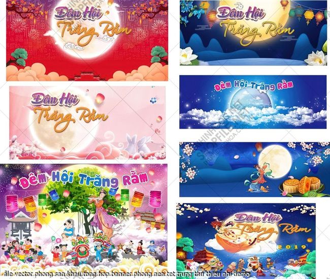 file vector phong san khau tong hop banner phong nen tet trung thu thieu nhi